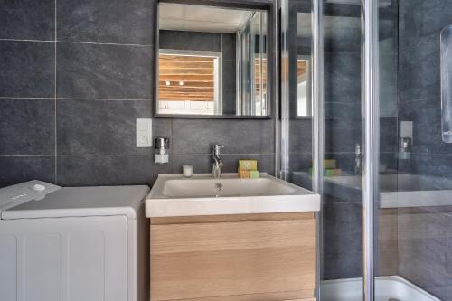 une salle de bain avec un lavabo et une douche dans l'établissement The Perfect Studio in the Heart of Paris (5M), à Paris