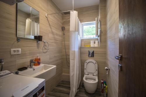 a bathroom with a toilet and a sink and a shower at Studio Apartment Urke in Budva