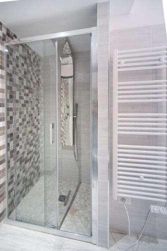 a glass shower stall in a bathroom at Palazzo RICCA GUARDUCCI 1 in Montefiascone
