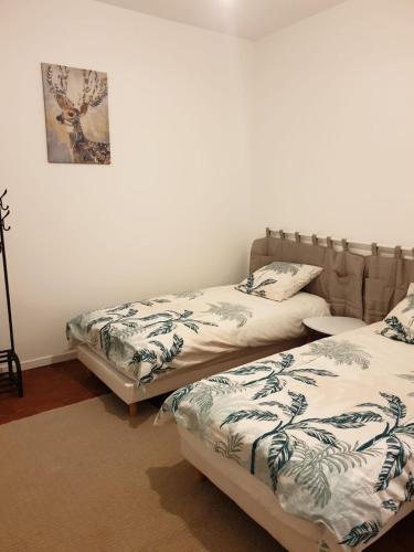 due letti uno accanto all'altro in una stanza di Appartement Gaudi centre historique Perpignan a Perpignano
