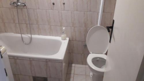 a bathroom with a white toilet and a sink at Guesthouse Ljilja - apartment with balcony 2 in Meljine