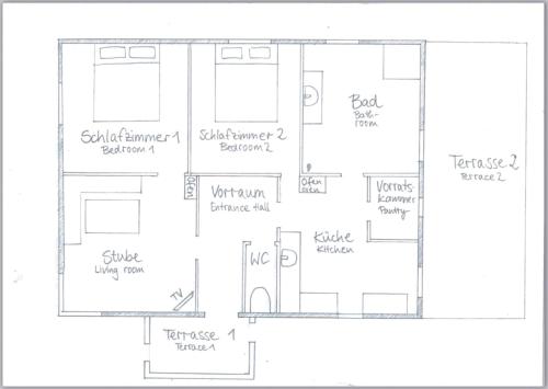 a drawing of a floor plan of a house at Waldchalet am Eichhof in Innsbruck