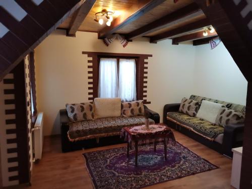 a living room with two couches and a table at Cabana David in Beclean