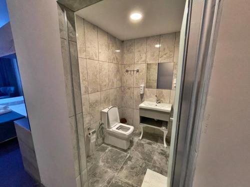 a bathroom with a toilet and a sink at Beypark Hotel in Istanbul