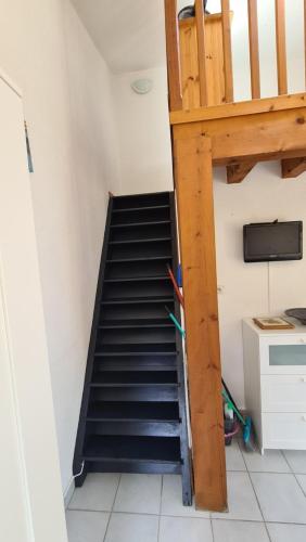 a staircase leading up to a room with a stair case at Residence de la Plage in Le Bourget-du-Lac