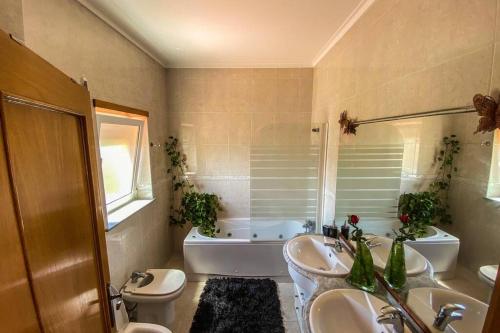 ein Badezimmer mit einem Waschbecken, einem WC und einer Badewanne in der Unterkunft Casa Petroleiro in Albergaria-a-Velha