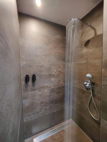 a bathroom with a shower with a shower head at Kwadijkerbos in Kwadijk