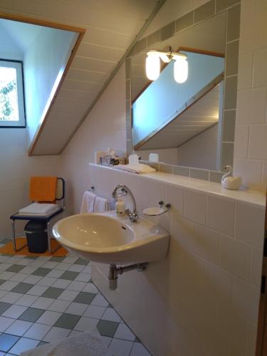 een badkamer met een wastafel en een spiegel bij Ferienwohnungen Haubner in Litschau