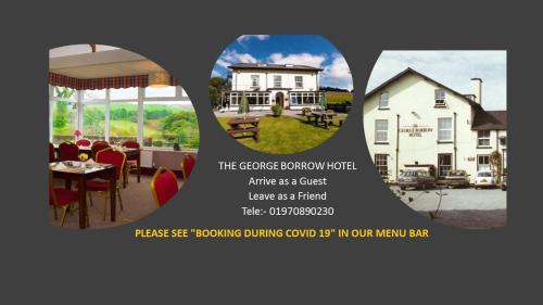 a flyer for a restaurant with a white house at The George Borrow Hotel in Ponterwyd