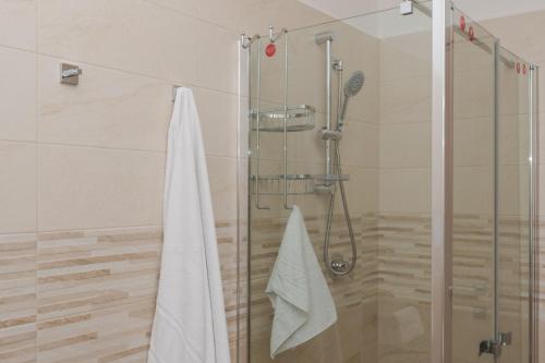 オロゼーイにあるCasa Antu - Appartamento con 2 camere in centro abitatoの浴室のガラス扉付きシャワー