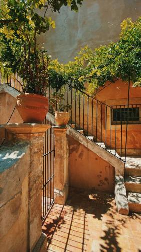 a painting of a fence with potted plants on it at Palazzo Gambuzza in Ispica