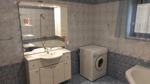 a bathroom with a washing machine and a sink at Apartma pri Gradu in Brežice