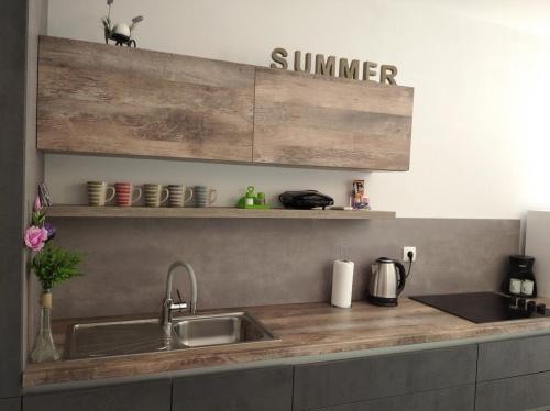 a kitchen with a sink and a counter top at Dandy in Povljana