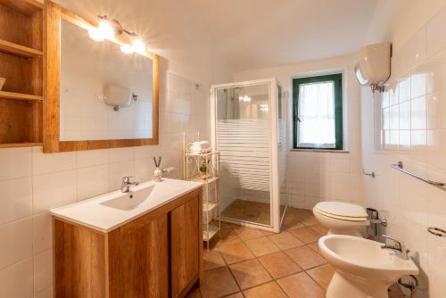 a bathroom with a sink and a toilet and a shower at Agriturismo La Fonte in Bevagna