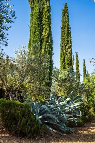 a sculpture in a garden with trees in the background at Agriturismo La Fonte in Bevagna