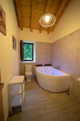 a large bathroom with a large tub and a toilet at Complejo Rural El Cerradón in Alceda