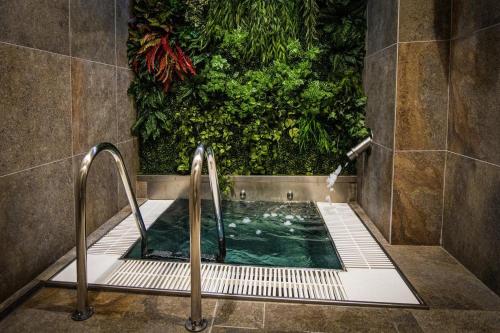 a jacuzzi tub in a bathroom with a waterfall at Hotel Berounka in Hřebečníky