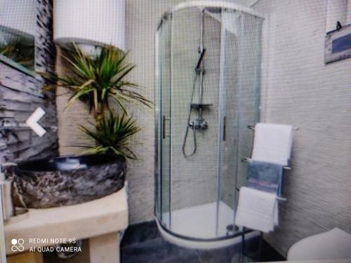 La salle de bains est pourvue d'une douche, de toilettes et d'un lavabo. dans l'établissement App 1 Alen, à Crikvenica