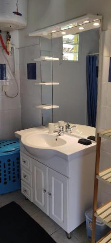 a bathroom with a white sink and a mirror at Domaine De Berard in Sainte-Anne