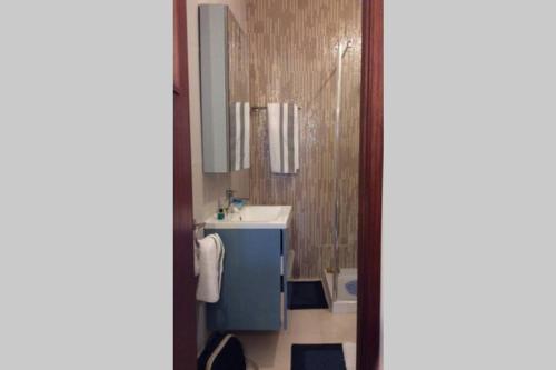 a bathroom with a sink and a mirror at Casa Isabel 2 bedroom apartment near Porto in Fânzeres