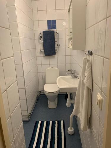 a small bathroom with a toilet and a sink at Stensö Room in Kalmar