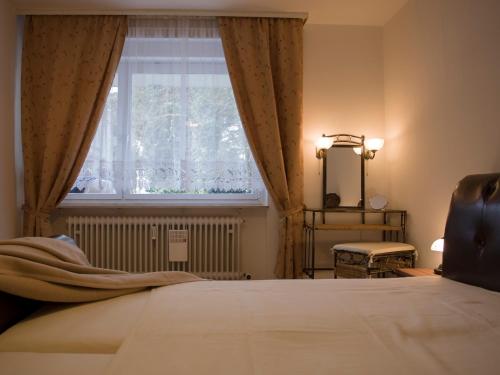 Un dormitorio con una cama grande y una ventana en Maria-Viktoria Apartment, en Baden-Baden