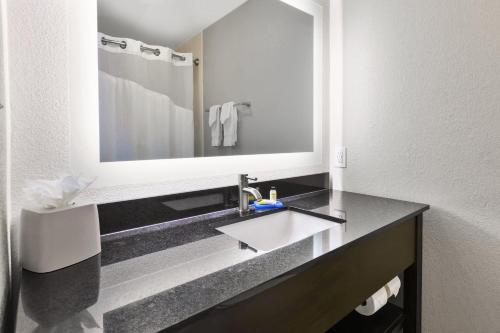 a bathroom with a sink and a large mirror at Holiday Inn Express Chillicothe East, an IHG Hotel in Chillicothe