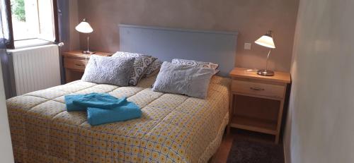 a bedroom with a bed with two night stands and two lamps at chambre d'hôte Chez Tourache in Saint-Jacques-en-Valgodemard