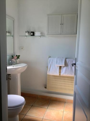 A bathroom at Courtyard Gite with very large shared pool