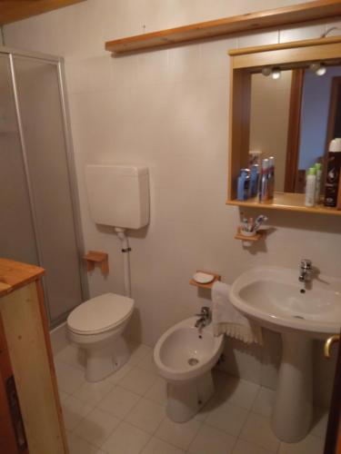 a bathroom with a toilet and a sink at La casa di Grace nella valle incantantata in Carano