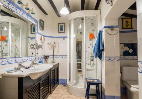 een badkamer met een wastafel en een douche bij La Casa del Obispo in Almagro