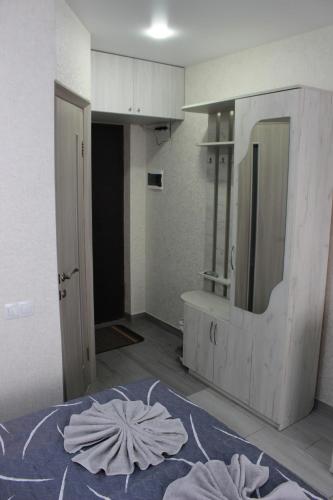 La salle de bains est pourvue d'un lavabo et d'un miroir. dans l'établissement Apartments in Kharkiv, à Kharkov