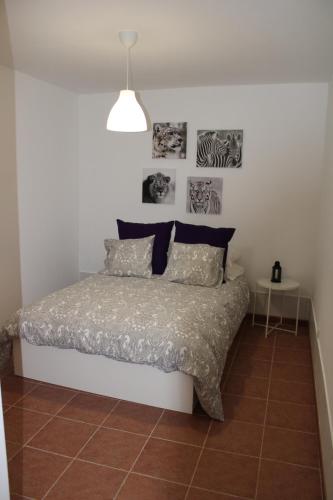 een bed in een slaapkamer met foto's aan de muur bij LOFT PINOPE in La Santa