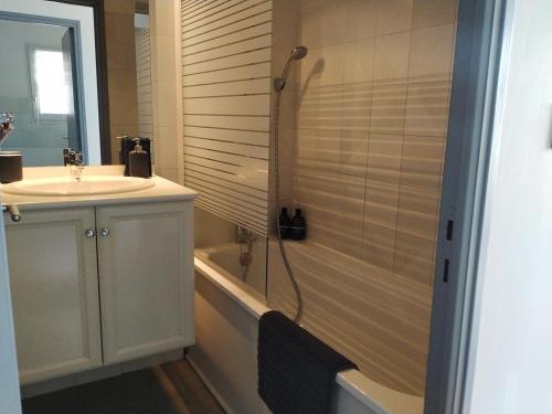 une salle de bain avec une douche, un lavabo et une baignoire dans l'établissement Charming Duplex with Terrace Historical City Center, à Arles