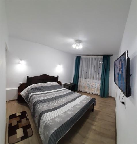 a bedroom with a bed and a window at Pensiunea Sarah Bran in Bran