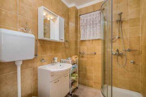 y baño con lavabo, ducha y aseo. en Apartment in Klimno/Insel Krk 14302, en Klimno