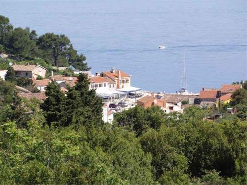 a town with houses and the ocean in the background at Apartment in Veli Losinj 33734 in Veli Lošinj