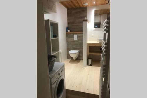 uma casa de banho com um WC e uma máquina de lavar e secar roupa em Bel appartement neuf équipé au pied des pistes du HONHECK em La Bresse