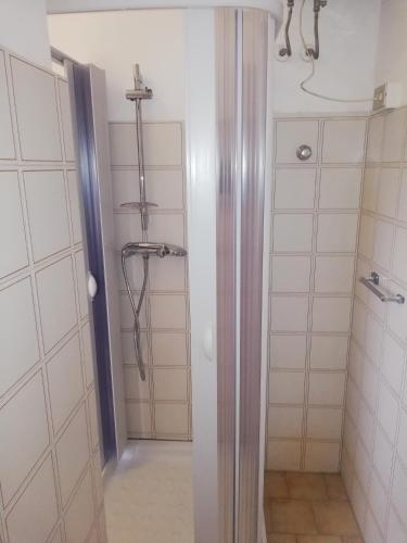 a shower in a bathroom with a glass door at L' Agrumeto in Palmi