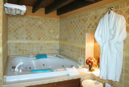 a bathroom with a bath tub in a room at Hotel Palacete Real in Villamayor
