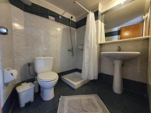 a bathroom with a toilet and a sink at Vivian Hotel in Laganas