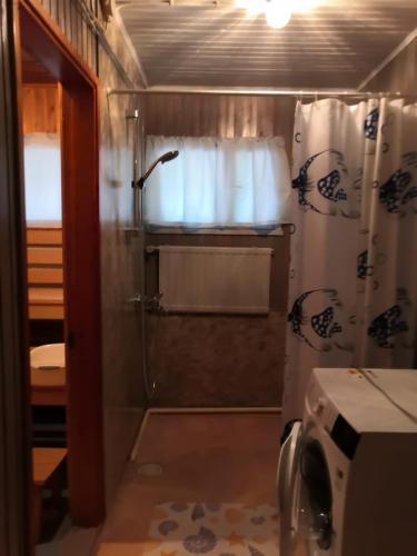 a bathroom with a shower and a shower curtain at RBA RentHouse Apartment 3 in Nedervetil