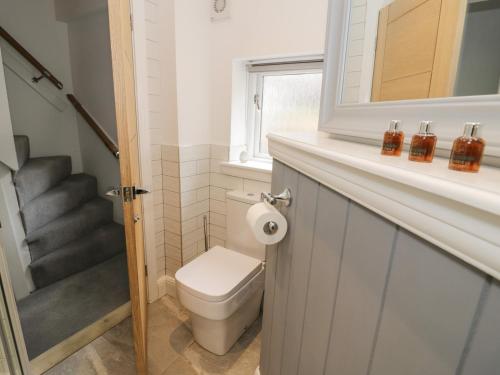 a bathroom with a toilet and a staircase at 5 Riverside in Bridgnorth