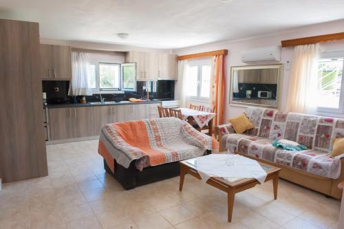 OLIVES Estate APARTMENTS Grande في بريفيزا: غرفة معيشة مع أريكة وطاولة