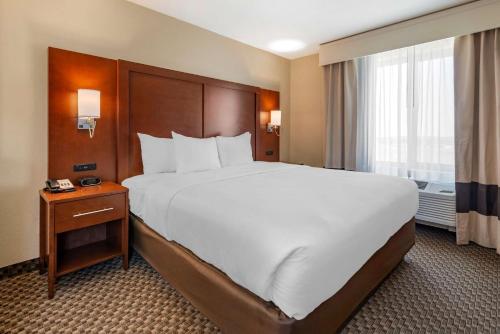 a hotel room with a large bed and a window at Comfort Suites Broomfield-Boulder-Interlocken in Broomfield