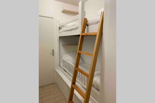a ladder in a closet with white shelves at Studio chaleureux et ensoleillé ! in Allos