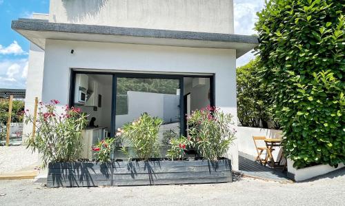 une maison avec une fenêtre et des plantes dans l'établissement Saint Paul de Vence - LE KUB PLEX, à La Colle-sur-Loup