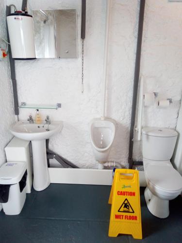a bathroom with a toilet a sink and a urinal at The Burren Art Gallery built in 1798 in Tubber