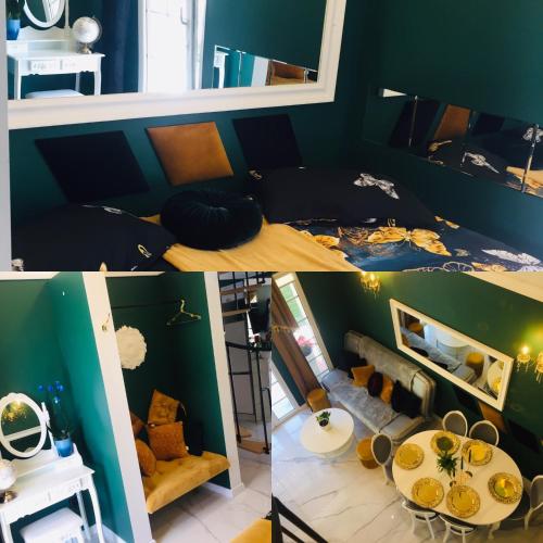 a collage of three pictures of a room at Domek w Pieninach Apartament Pałacowy Liliana in Krościenko