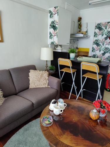 a living room with a couch and a coffee table at Cosy appartement Wassenaar in Wassenaar